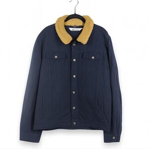 Peter Millar Men's Mountainside Flannel Sherpa Collar Trucker Jacket Navy XL